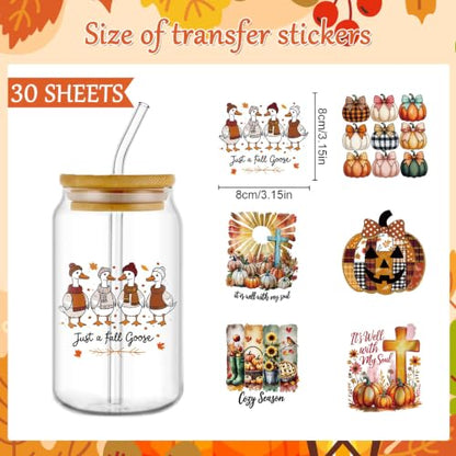 Rngmsi UV DTF Cup Wrap - 30 Sheets Fall Ghost UV DTF Stickers for Glass Mug - style: Fall Ghost