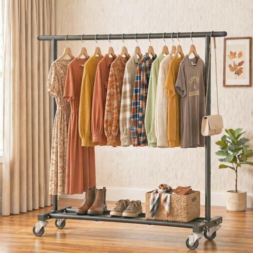 Calmootey Rolling Garment Rack, Sturdy Clothes Organizer for Bedroom - color: Black, style: Single Rod
