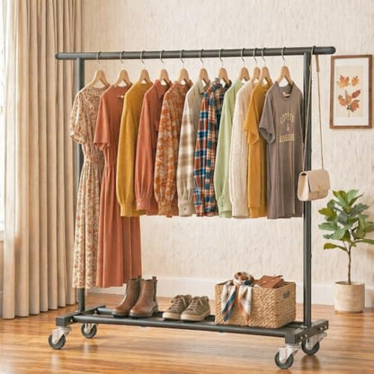Calmootey Rolling Garment Rack, Sturdy Clothes Organizer for Bedroom - color: Black, style: Single Rod