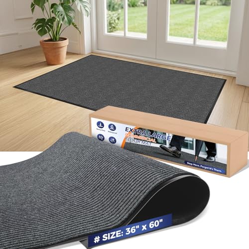 Commercial Floor Mat, 3 x 5 FT Extra Large Door Mat, Indoor/Outdoor Entrance Mat, Commercial Rug with Water & Stain Proof, Easy to Clean, Low-Profile, Heavy Duty Rubber Mat, Charcoal Grey - size: 3 x 5 Feet