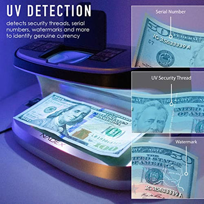 Nadex V27 Desktop UV Counterfeit Detector with Micro Print Magnifier - Verifies Bank Notes, Checks, Passports, Credit Cards - Ultraviolet/Magnetic/Infrared Sensor for Fake Detection