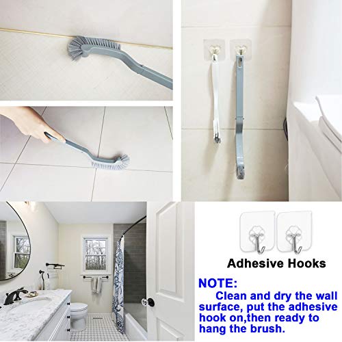Bathroom Brushes Kitchen Cleaning Brush Set Toilet Bowl Brush Scrub Brush Home Cleaner Floor Stiff Bristles with Adhesive Hooks Plastic Handle Durable 13.5-Inch Deep Cleaning - color: Gray