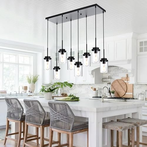 MELUCEE 8 Lights Linear Chandelier Lighting Black Island Light for Kitchen - color: Black, size: 8 Lights-1 Pack Linear