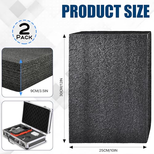 2 PCS Polyethylene Foam Block 12 x 10 x 3.5 In Black Packing Sheet,Thick Foam Padding Cuttable Foam Inserts for Crafts,Cases and Boxes Packing,Black