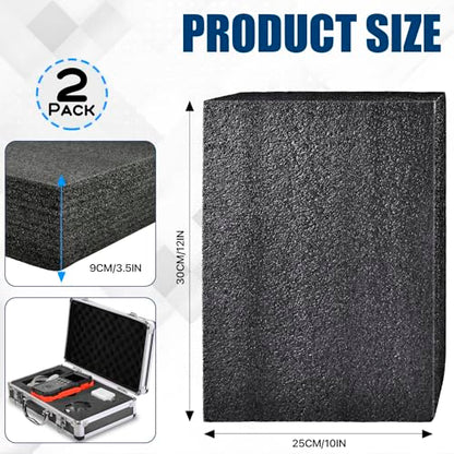 2 PCS Polyethylene Foam Block 12 x 10 x 3.5 In Black Packing Sheet,Thick Foam Padding Cuttable Foam Inserts for Crafts,Cases and Boxes Packing,Black