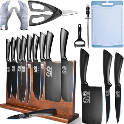 XYJ Professional Knife Sets for Master Chefs, Knife Block Set - color: Full Black, size: 16 in 1 with block