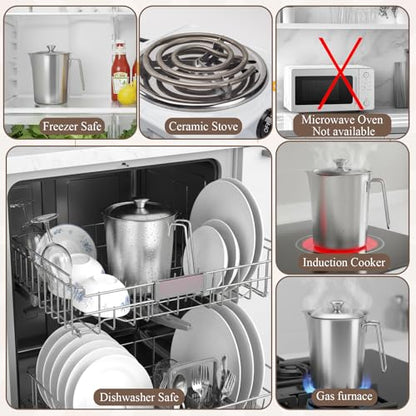 304 Stainless Steel Pitcher with Lid, 70 oz / 2L Measuring Cup