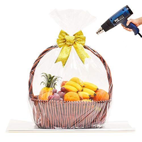 LazyMe Large Shrink Wrap Bags for Gift Baskets, 32x40 Inch, 20 Pcs