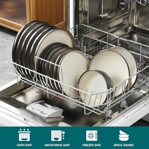 vancasso Plates and Bowls Sets, 24 Pieces Stoneware Dinnerware Sets for 8, Kitchen Dish Set Mircowave and Dishwasher Safe Ceramic Dishware, Light Cream, Series AMBER - color: Oyster White