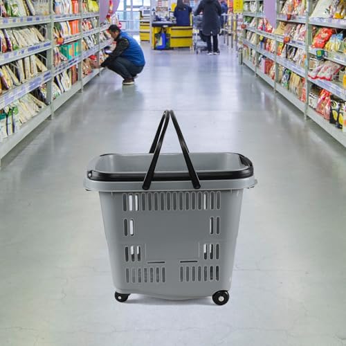 Teyyvn 4 PCS 50L Plastic Rolling Shopping Basket with Handle, Gray