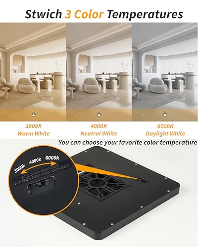 Square Led Flush Mount Ceiling Light,20 Inch 40w 4520lm led Light 3000k,4000k,6000k CCT Selectable,Flat Panel Super Slim Led Ceiling Light Fixture,for Living Dining Kitchen Bedroom Room (1Pack-Black) - color: Black, size: 20 Inch 1PK Square 3CCT