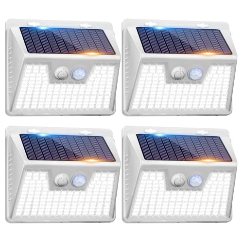Peasur White Solar Lights Outdoor Waterproof, 6Pack 140LED Solar Powered Motion Sensor Light, 3 Modes Security Wall Lights for Fence Garden Yard Outside - color: White Frame, size: 4 Pack