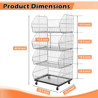 KAXIWEI 4-Tier Folding Storage Rack Wire Grid Display Rack with Wheels
