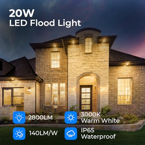 CINOTON 20W 2800LM LED Flood Lights Outdoor, 3000K, UL Listed, 2 Pack - size: 2 Pack, style: 20W-3000K