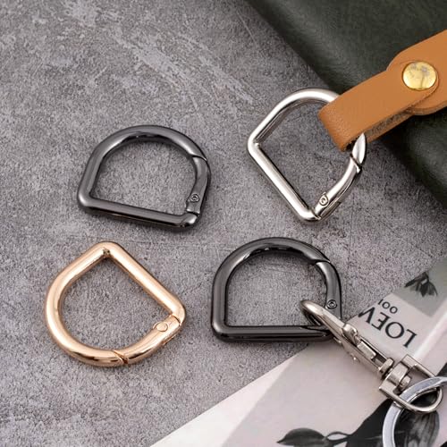 HINZIC D Ring Spring Key Hooks Keyring Clip Buckles Clasp Clamps for Belt Backpacks Handbag Purse Strap - color: 6pcs-silver & Gold & Black