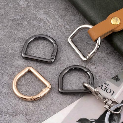 HINZIC D Ring Spring Key Hooks Keyring Clip Buckles Clasp Clamps for Belt Backpacks Handbag Purse Strap - color: 9pcs-silver & Gold & Black