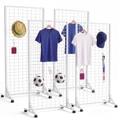 Blulu 4 Pcs 2' x 6' Grid Wall Panels with T-Base, Freestanding Gridwall Rack for Vendor Events, Craft Shows, Retail Booths, Sports Jersey, T-Shirt and Merchandise Display (White) - color: White
