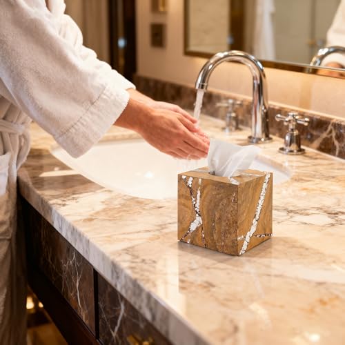 Natural Marble Tissue Box Holder Dispenser Bathroom Bedroom Decor - color: Yellow