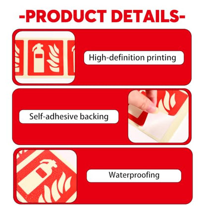 Fire Extinguisher Inside Sign Stickers,6 Pack Small Glow In The Dark - color: Fire Extinguisher 570