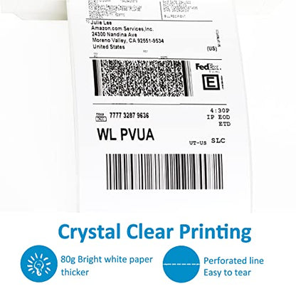 4000 PCS Thermal Shipping Labels 4x6, White Perforated & Smudge-Proof Direct Thermal Labels (250 Labels/Roll), Compatible with Zebra, Rollo, Jadens, Nelko (16 Rolls)