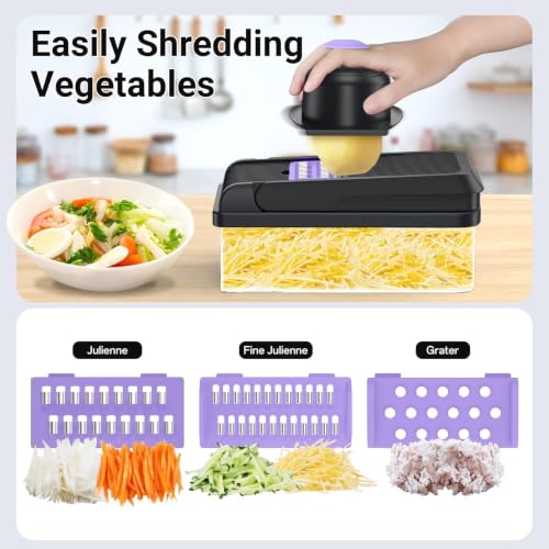 12-in-1 Vegetable Chopper with 7 Blades, Food Veggie Cutter, Purple - color: Purple, size: 7 Blades