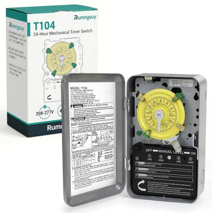 T104 Mechanical Timer Switch, Pool Pump Timer, 208-277V 40A DPST