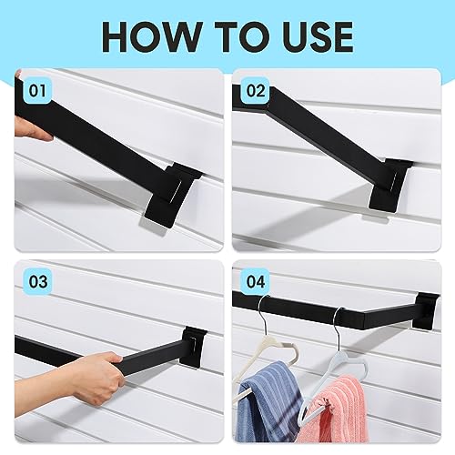 Therwen 4 Pcs Black Metal Slatwall Hooks Accessories Including 2 Pack U Shaped Hang Rail 2 Pack 6 Ball Waterfall Panel Hooks for Clothing Home Garage Shop Retail Display