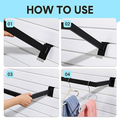Therwen 4 Pcs Black Metal Slatwall Hooks Accessories Including 2 Pack U Shaped Hang Rail 2 Pack 6 Ball Waterfall Panel Hooks for Clothing Home Garage Shop Retail Display
