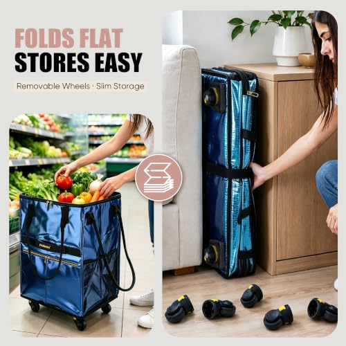 PASMAN Reusable Foldable Rolling Grocery Bag on 5 Wheels,Large,Black - color: Black, size: Large