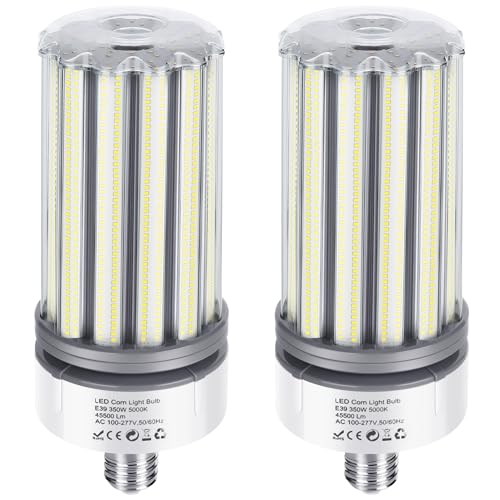 350W LED Corn Bulb 2 Pack, 1100W Equivalent, E39 Mogul Base Bulbs, 45,500 Lumen Replacement Metal Halide/HID/HPS Bulb,5000K Daylight for Garage Warehouse Factory Workshop