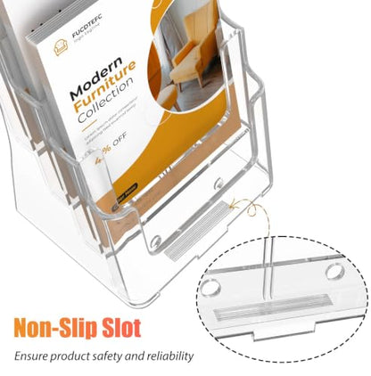 FUCDTEFC 2 Pack Acrylic Brochure Holder 8.5x11 & 4 x9 Inches, Clear 4 Tier Magazine Holder Brochure Display Stand w Removable Divider, Literature Pamphlet Flyer Holder for Wall Mount or Countertop - size: 2 Pack 4-Tier Brochure Holder
