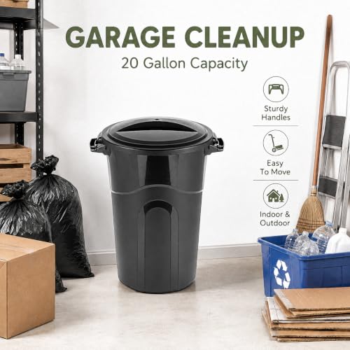 20 Gallon Heavy Duty Trash Can with Click-Lock Lid and Handles, Black - size: 20