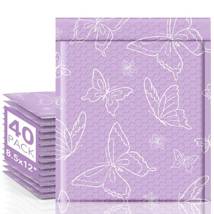 Metronic Cute Design Bubble Mailers 8.5x12 Inch 40 Pack Purple Butterfly - color: Purple Butterfly, size: 8.5x12" 40PC