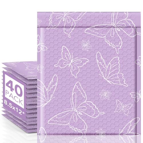 Metronic Cute Design Bubble Mailers 8.5x12 Inch 40 Pack Purple Butterfly - color: Purple Butterfly, size: 8.5x12" 40PC