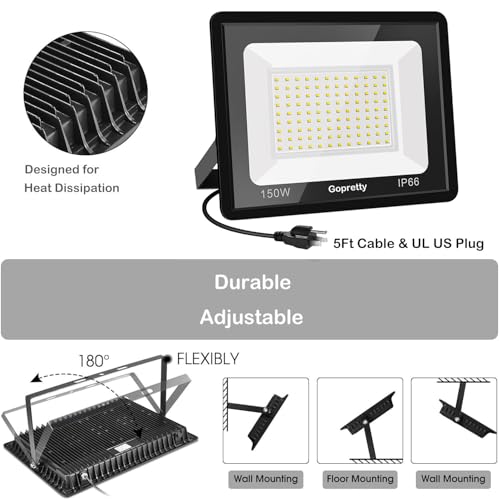 150W Warm White Outdoor LED Flood Lights, 3000K 18000LM IP66 Waterproof, Garden Garage, Court, Shop Exterior Security Floodlights 2 Pack - size: 150w_2pack