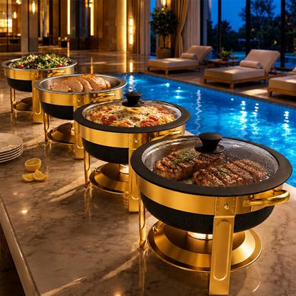 Frizoky Chafing Dishes for Buffet, 6QT Round, Black Granite, 4 Pack - color: 6qt-black Granite-4 Pack