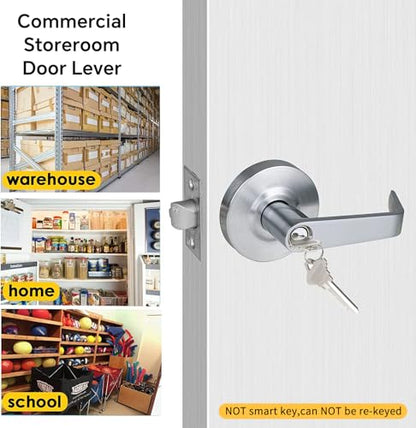 Hospital Storeroom Door Handle Lock Set with Satin Chrome 26D Finish and Heavy Duty Grade 2 Handle Lever,GRD2-74ST-1P - size: STOREROOM（2-3/4 IN Backset)