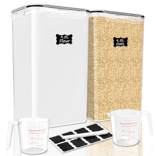 FOOYOO 2 PC Flour Sugar Storage Containers (9.5L | 321 Oz) Extra Large Food Storage Containers with Lids - Airtight Leakproof BPA FREE Flour Container for Rice, Cereal, Sugar - color: 9.5 L - 2 Pack