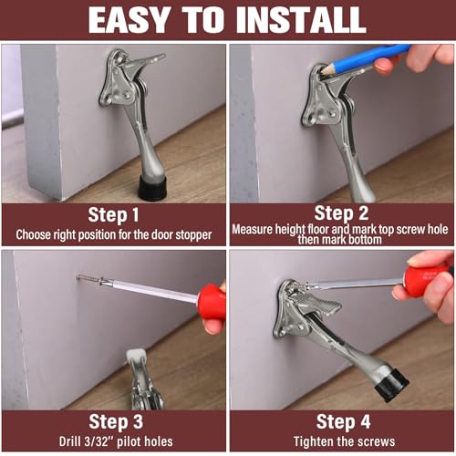Chumia Heavy Duty Kick Down Door Stopper Metal Doorstop, Steel Gray, 12 Pcs - color: Steel Gray