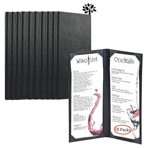 4.25 x 11 inches Menu Holder 10 Packs Menu Covers 2 View Leather Book Style Double Fold Panel for Restaurant Coffee Bars（4.25” x 11” /Book Style /10 Pcs） - size: 4.25 x 11 inch/2 views/10 pcs
