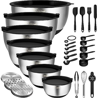 Wildone Mixing Bowls with Airtight Lids, Stainless Steel Nesting Bowls Set - color: Black