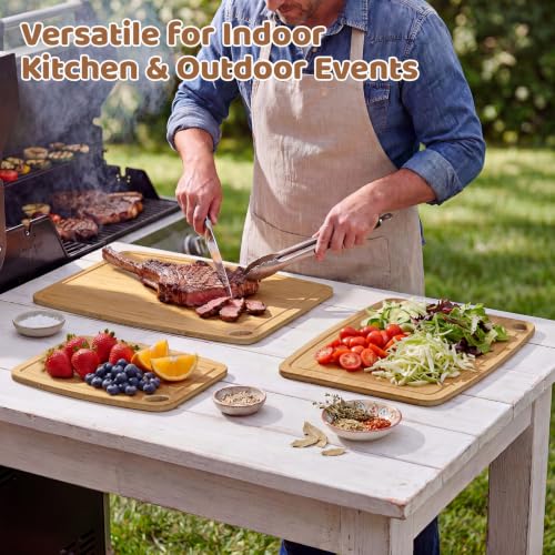 Dishwasher Safe Cutting Board,Bamboo Cutting Board with Juice Groove - color: Carbonized, size: Set of 3 (Small + Medium + Large)