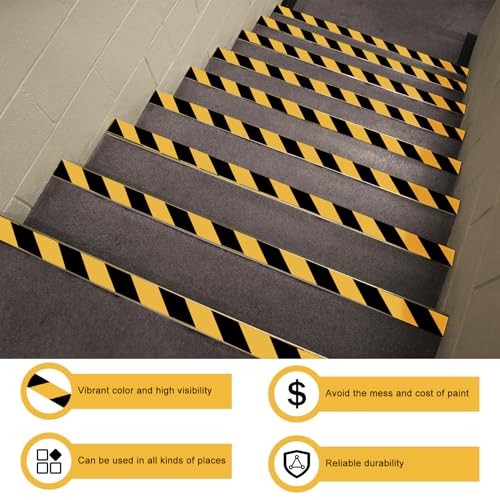 3 Roll 2" x 164FT Black & Yellow Caution Tape, Strong Adhesive Floor Tape