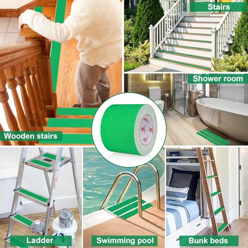 BOMEI PACK Anti Slip Traction Tape,4 Inch x 33 Ft,Heavy Duty Non Slip Tape,Grip Tape for Stairs, Tread Step, Indoor & Outdoor Use,Waterproof Stairs Non Skid Treads (Green) - color: Green