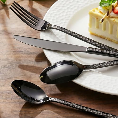 20 Piece Black Silverware Set,18/10 Stainless Steel Hammered Flatware for 4 - color: Black, size: 20-Piece