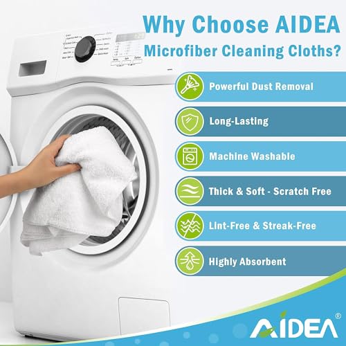 AIDEA White Microfiber Cleaning Cloth 50PK, Absorbent Cleaning Rags 12"x12" - color: White, size: 12in.x12in.