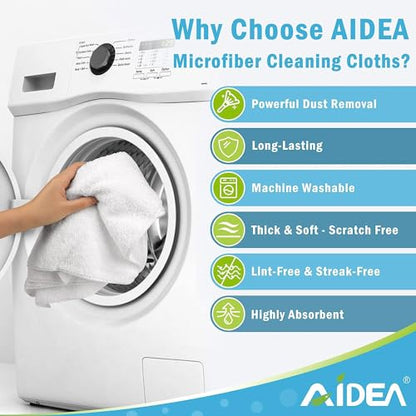 AIDEA White Microfiber Cleaning Cloth 50PK, Absorbent Cleaning Rags 12"x12" - color: White, size: 12in.x12in.