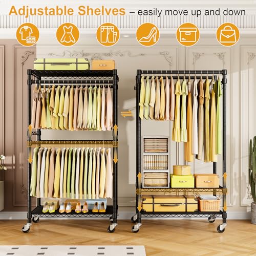 ULIFHOME P4 Rolling Clothes Rack, Clothing Racks for Hanging Clothes, Black - color: Black, size: P4