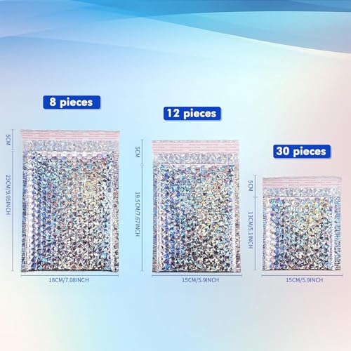 50 Pcs Bubble Mailers 3 Sizes, Bubble Shipping Envelopes, Glitter Silver - color: Glitter Silver