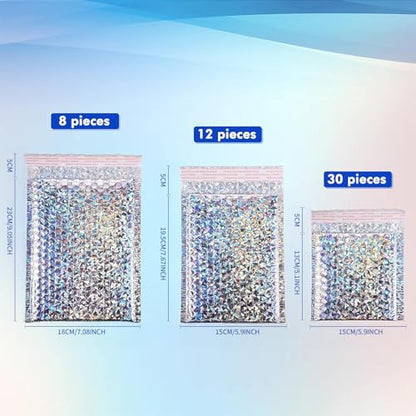 50 Pcs Bubble Mailers 3 Sizes, Bubble Shipping Envelopes, Glitter Silver - color: Glitter Silver